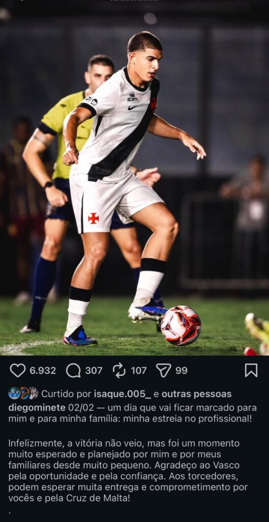 diego-minete-foi-o-primeiro-jogador-nascido-em-2009-a-atuar-no-profissional-do-vasco