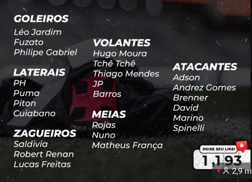 veja-os-relacionados-do-vasco-para-o-jogo-contra-o-palmeiras