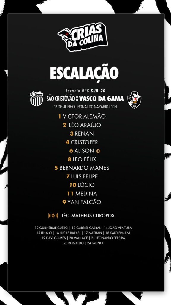sub-20:-confira-a-escalacao-do-vasco-para-o-jogo-contra-o-sao-cristovao