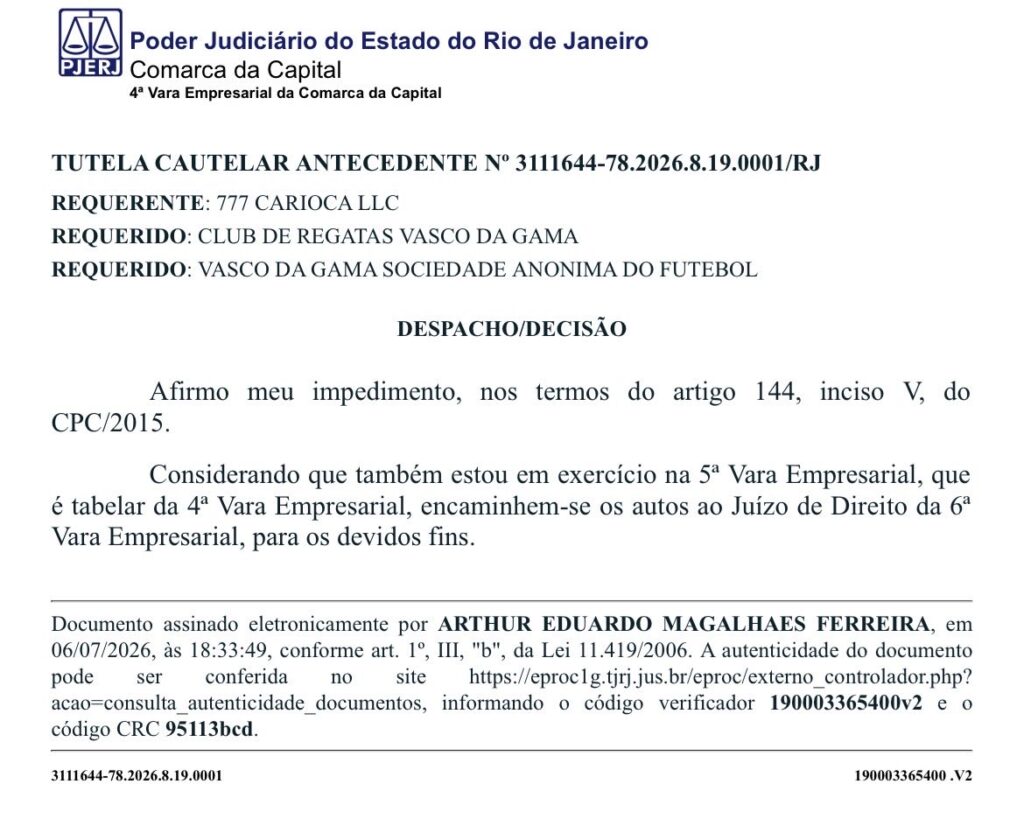 juiz-da-4a-vara-empresarial-se-declara-impedido-e-processo-da-saf-do-vasco-sera-redistribuido