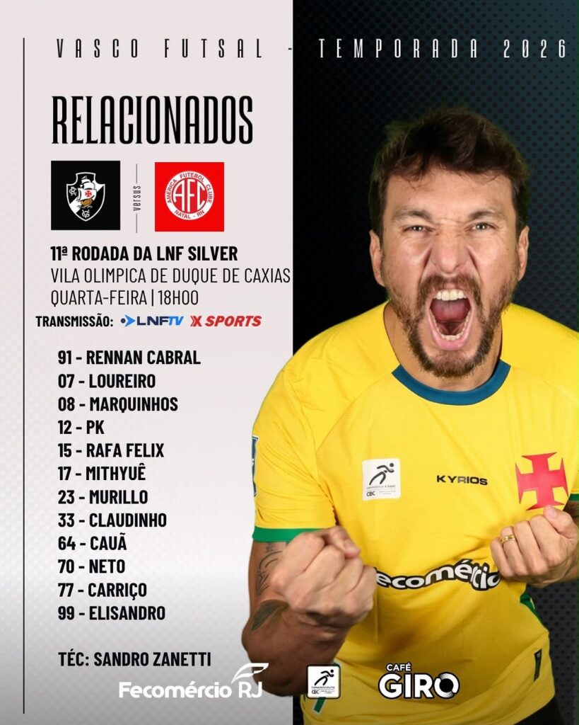 futsal:-confira-os-relacionados-do-vasco-para-o-jogo-contra-o-america-rn